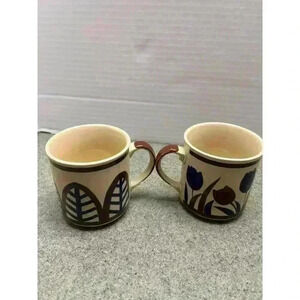 Otagiri vintage coffee mugs  floral/leaf pattern blue/brown